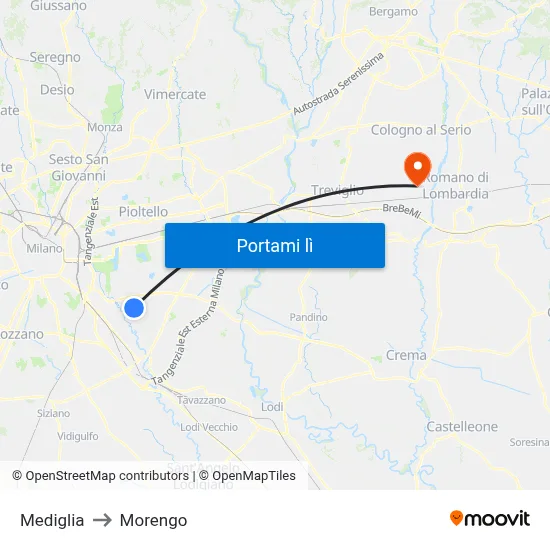 Mediglia to Morengo map