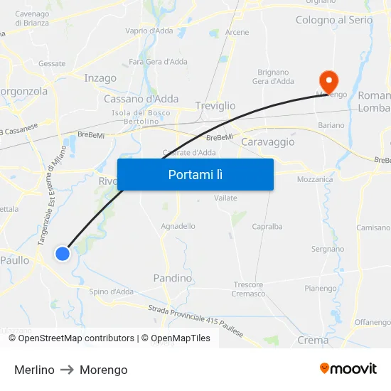 Merlino to Morengo map