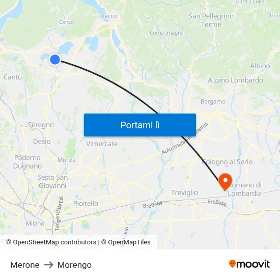 Merone to Morengo map