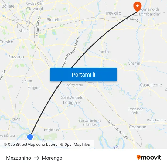 Mezzanino to Morengo map