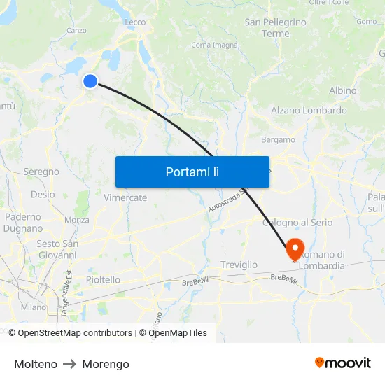 Molteno to Morengo map