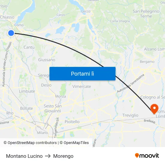 Montano Lucino to Morengo map