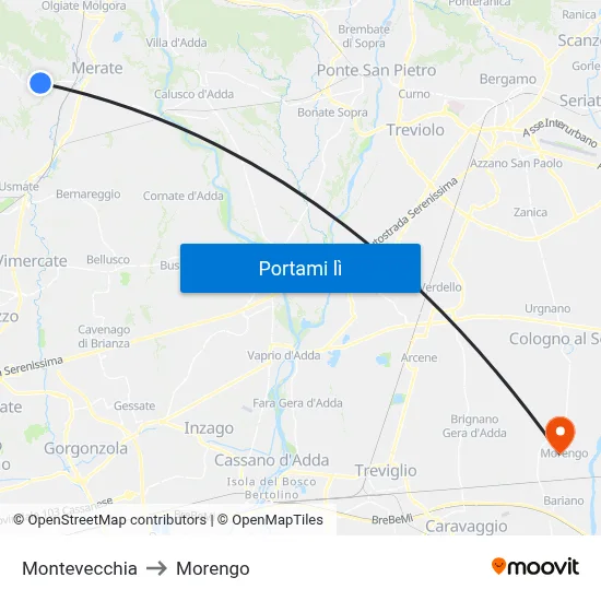 Montevecchia to Morengo map