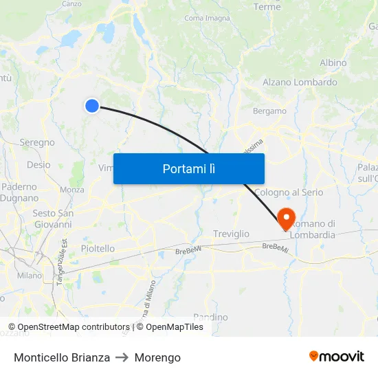 Monticello Brianza to Morengo map