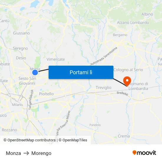 Monza to Morengo map