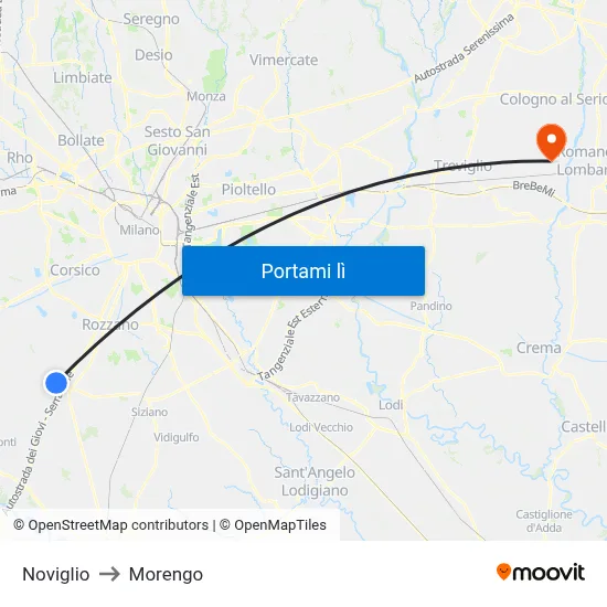 Noviglio to Morengo map