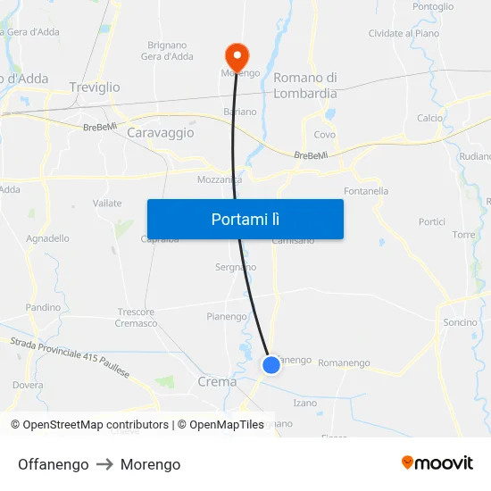 Offanengo to Morengo map
