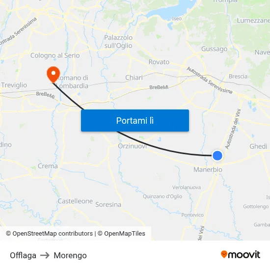 Offlaga to Morengo map