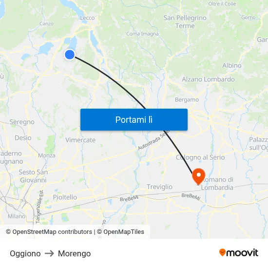 Oggiono to Morengo map
