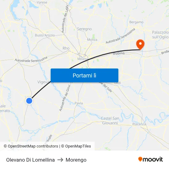 Olevano Di Lomellina to Morengo map