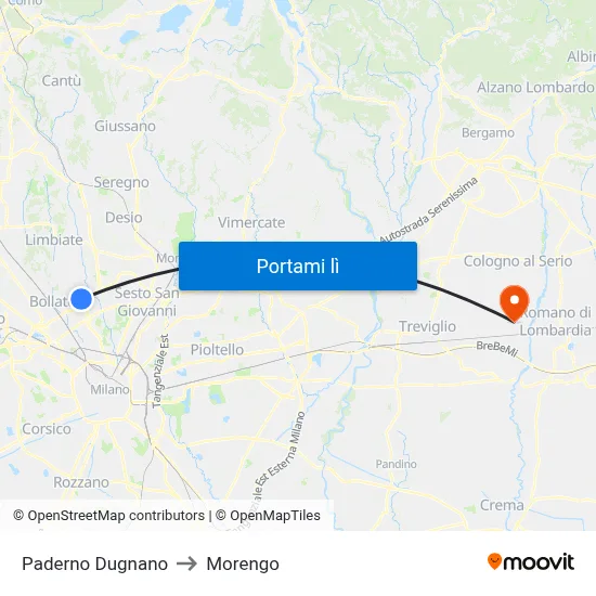 Paderno Dugnano to Morengo map