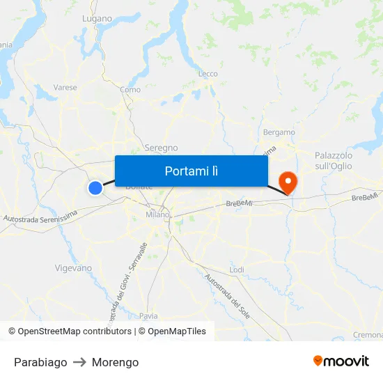 Parabiago to Morengo map