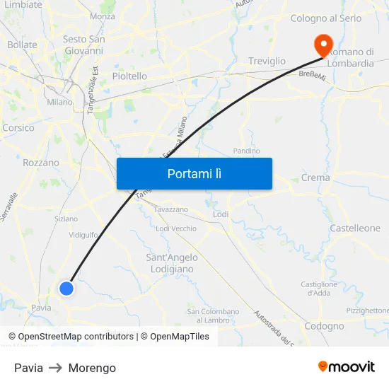 Pavia to Morengo map