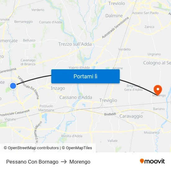 Pessano Con Bornago to Morengo map