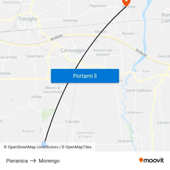 Pieranica to Morengo map