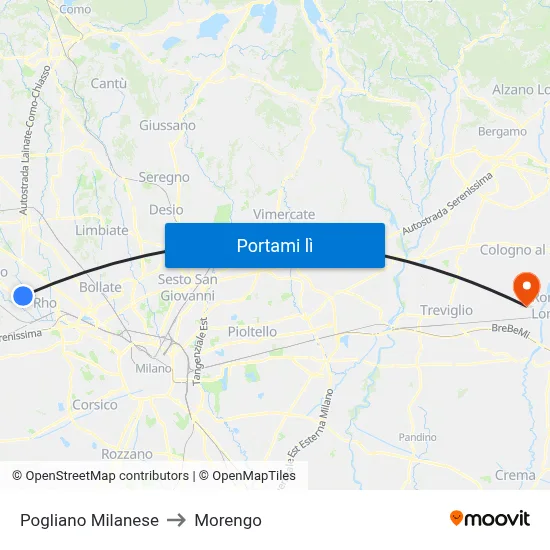 Pogliano Milanese to Morengo map