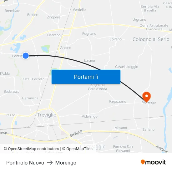 Pontirolo Nuovo to Morengo map