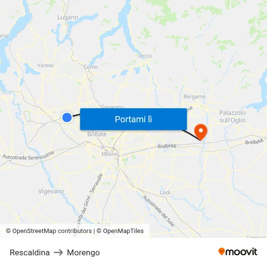 Rescaldina to Morengo map