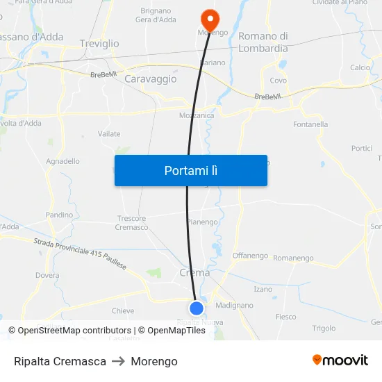 Ripalta Cremasca to Morengo map