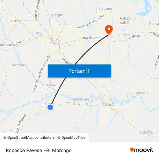 Robecco Pavese to Morengo map