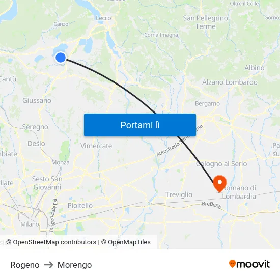 Rogeno to Morengo map