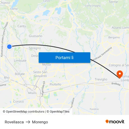 Rovellasca to Morengo map
