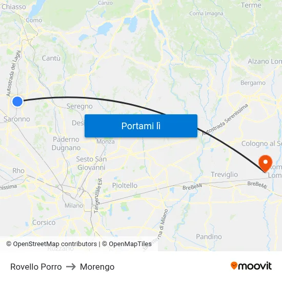 Rovello Porro to Morengo map