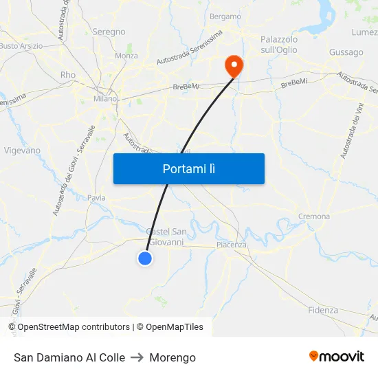 San Damiano Al Colle to Morengo map