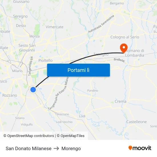San Donato Milanese to Morengo map