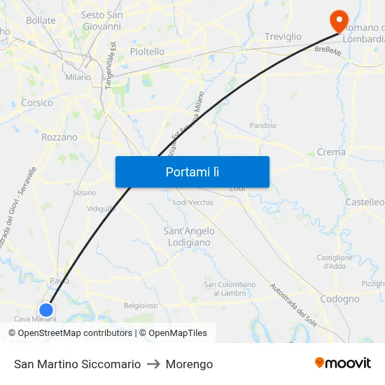 San Martino Siccomario to Morengo map