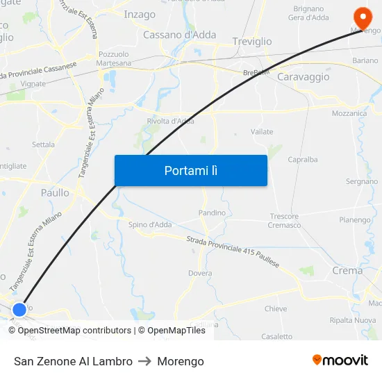 San Zenone Al Lambro to Morengo map