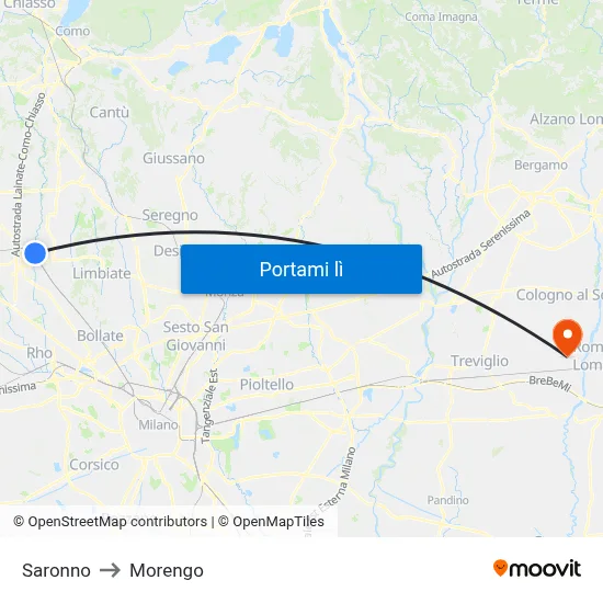 Saronno to Morengo map