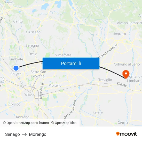 Senago to Morengo map