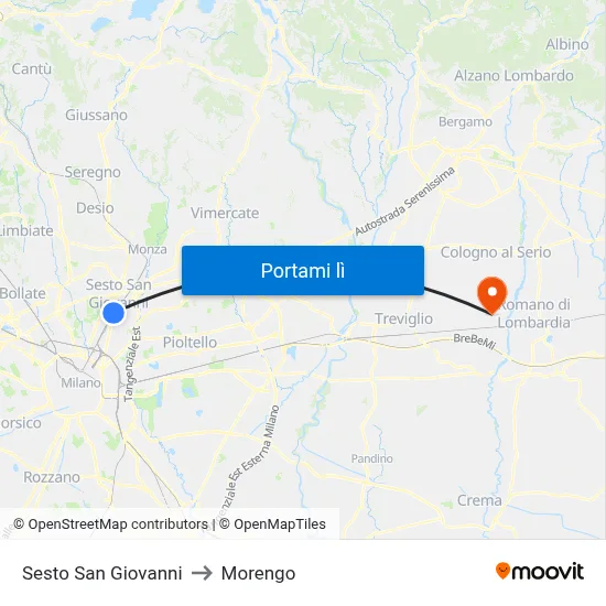 Sesto San Giovanni to Morengo map
