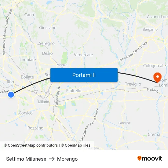 Settimo Milanese to Morengo map