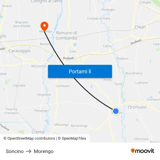 Soncino to Morengo map