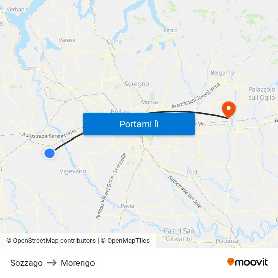 Sozzago to Morengo map