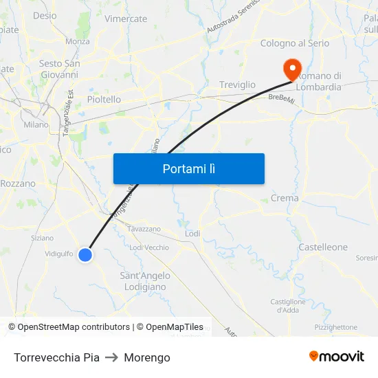 Torrevecchia Pia to Morengo map