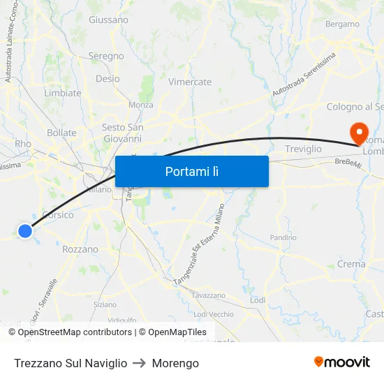 Trezzano Sul Naviglio to Morengo map
