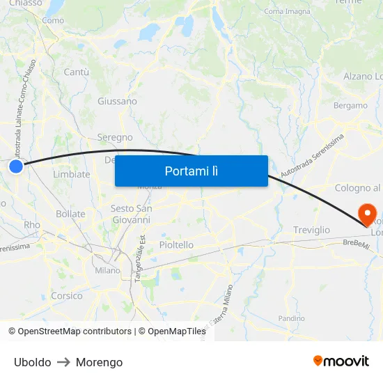 Uboldo to Morengo map