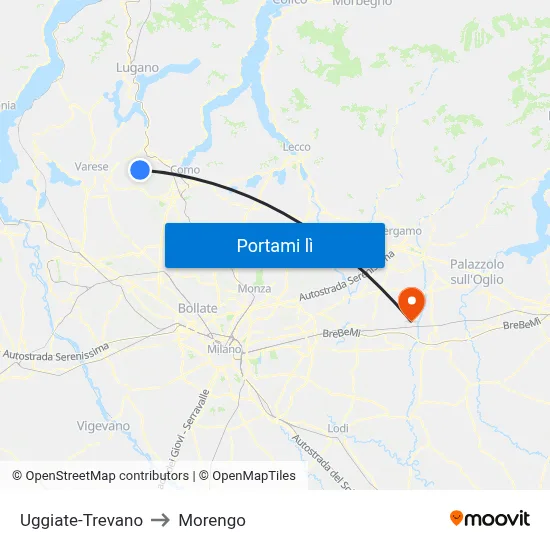 Uggiate-Trevano to Morengo map