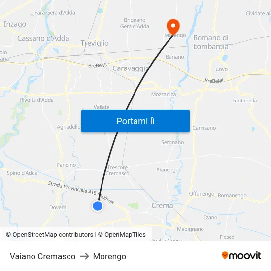 Vaiano Cremasco to Morengo map