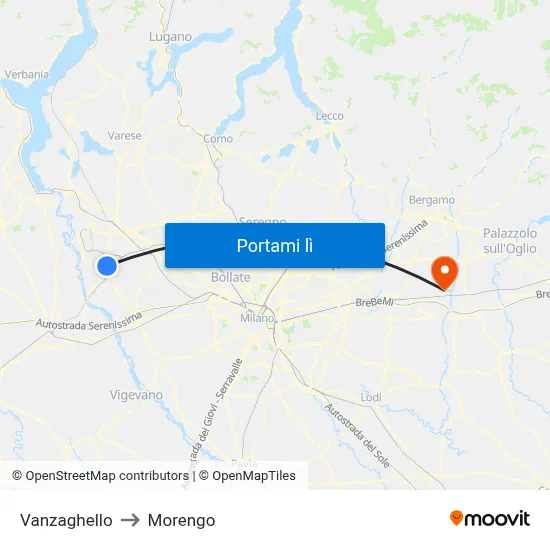 Vanzaghello to Morengo map