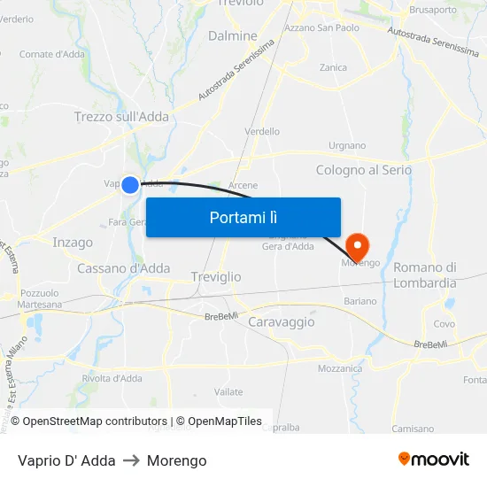 Vaprio D' Adda to Morengo map