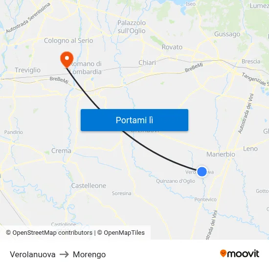 Verolanuova to Morengo map