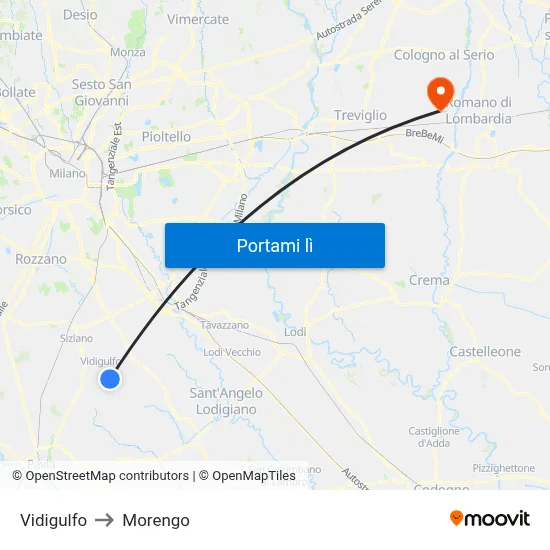 Vidigulfo to Morengo map