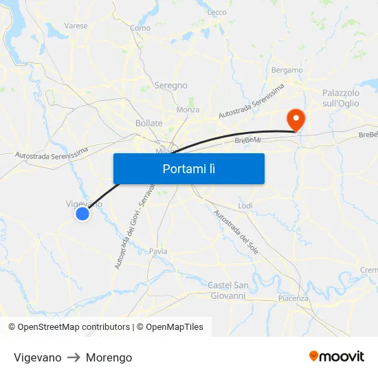 Vigevano to Morengo map