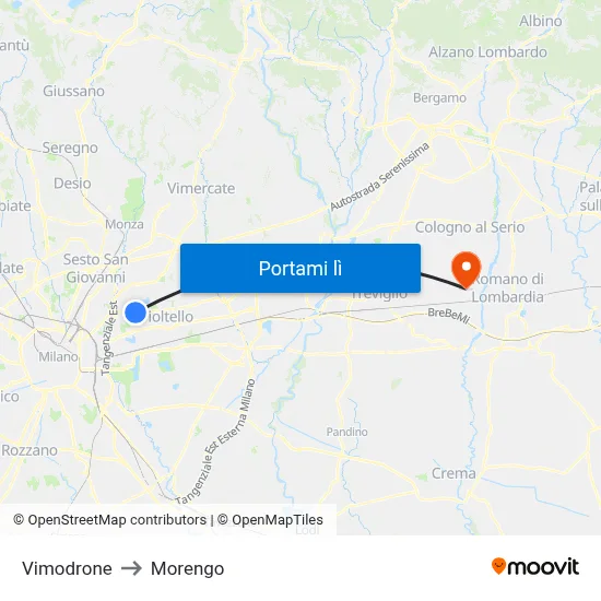 Vimodrone to Morengo map