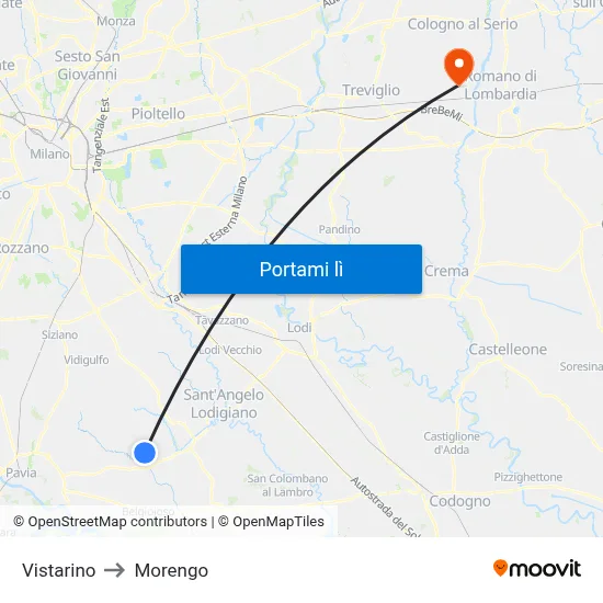 Vistarino to Morengo map