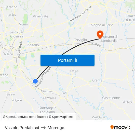 Vizzolo Predabissi to Morengo map